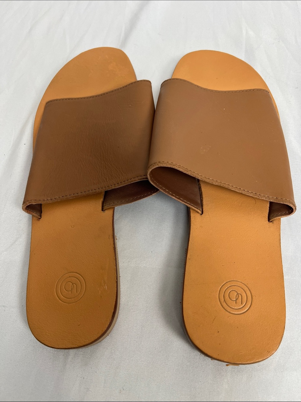 Urban Outfitters Brown Leather Slide Sandals with Tan Footbed